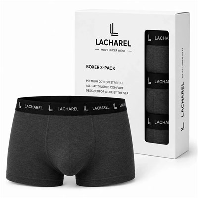 Erkek Likralı Pamuklu Nefes Alan Penye Boxer3Lü Paket - Siyah - Füme - Gri