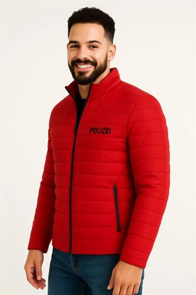 Erkek Mikro Su İtici Kapitone Baskılı Astarlı Fermuarlı Bomber Mont - Kırmızı