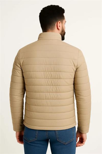 Erkek Mikro Su İtici Kapitone Baskılı Astarlı Fermuarlı Bomber Mont - Bej