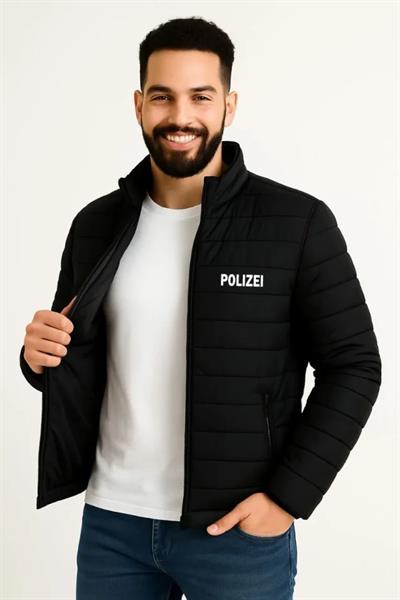 Erkek Mikro Su İtici Kapitone Baskılı Astarlı Fermuarlı Bomber Mont - Siyah