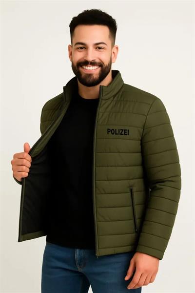 Erkek Mikro Su İtici Kapitone Baskılı Astarlı Fermuarlı Bomber Mont - Haki