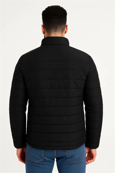 Erkek Mikro Su İtici Kapitone Baskılı Astarlı Fermuarlı Bomber Mont - Siyah