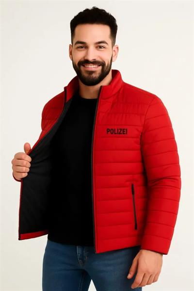 Erkek Mikro Su İtici Kapitone Baskılı Astarlı Fermuarlı Bomber Mont - Kırmızı