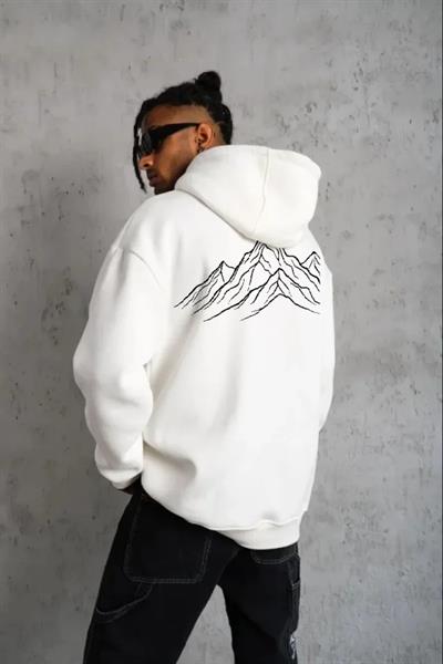 Erkek Nihilist Penguen Özel Tasarım Oversize Kapüşonlu Sweatshirt - Beyaz