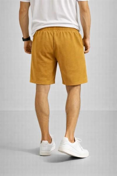 Erkek Otoban Dokuma Şort Beli Lastikli Bağcıklı, Cepli, Rahat Kesim Günlük Yazlık Şort - Hardal