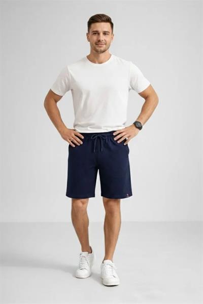 Erkek Otoban Dokuma Şort Beli Lastikli Bağcıklı, Cepli, Rahat Kesim Günlük Yazlık Şort - Lacivert