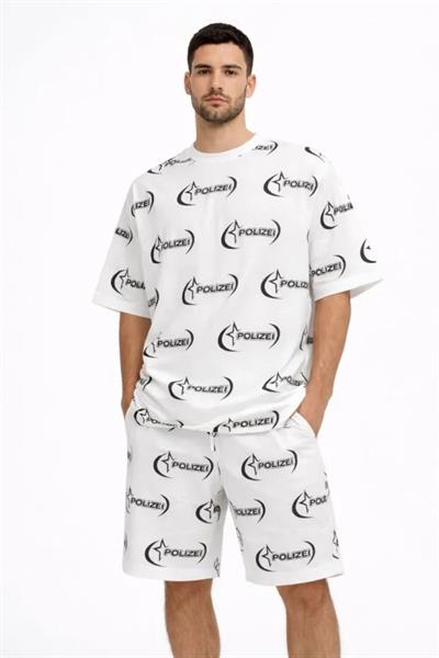 Erkek Oversize Ön Ve Arka Baskılı Tişört Şort Takım Rahat Kalıp Yazlık Günlük Kombin - Beyaz
