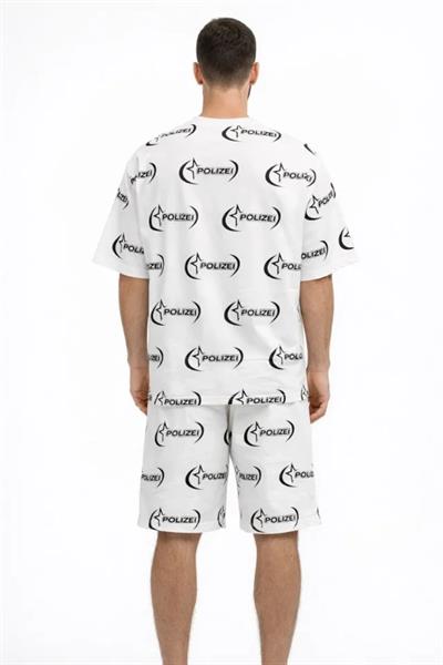 Erkek Oversize Ön Ve Arka Baskılı Tişört Şort Takım Rahat Kalıp Yazlık Günlük Kombin - Beyaz