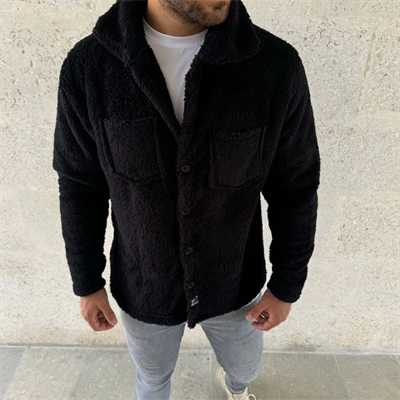 Erkek Pelüş Polar Hırka Gömlek – Yakalı, İlik Düğmeli, Göğüs Cepli, Yumuşak Dokulu Kışlık Regular Fit Rahat Günlük Model - Siyah