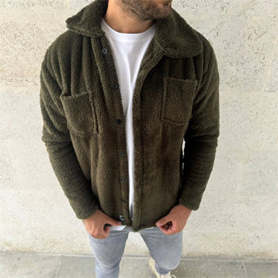 Erkek Pelüş Polar Hırka Gömlek – Yakalı, İlik Düğmeli, Göğüs Cepli, Yumuşak Dokulu Kışlık Regular Fit Rahat Günlük Model - Haki