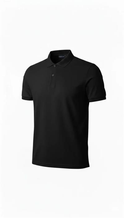 Erkek Pike Kumaş Düğmeli Yaka Regular Fit Günlük Kısa Kol Tişört T-shirt - Siyah