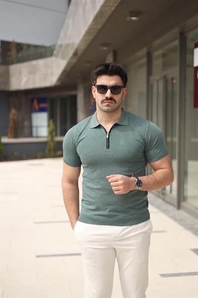 Erkek Polo Yaka Fermuar Detaylı Tişört