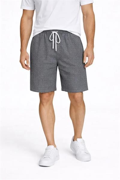 Erkek Pötikareli Şort – Beli Lastikli Bağcıklı, Cepli, Rahat Kesim Günlük Yazlık Şort - Füme