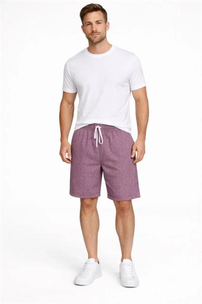 Erkek Pötikareli Şort – Beli Lastikli Bağcıklı, Cepli, Rahat Kesim Günlük Yazlık Şort - Gül Kurusu