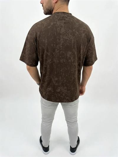 Erkek Premium Tişört OSY Yumuşak Dokulu Yıkamalı Oversize T-Shirt - Kahverengi
