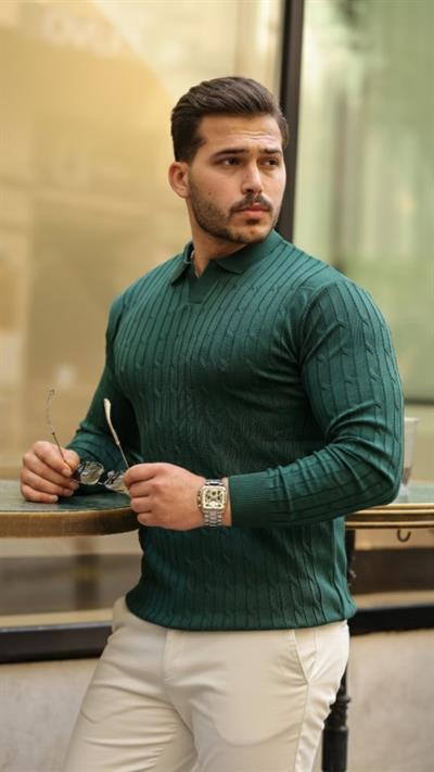 Erkek Saç örgü Desen Uzun Kollu Triko