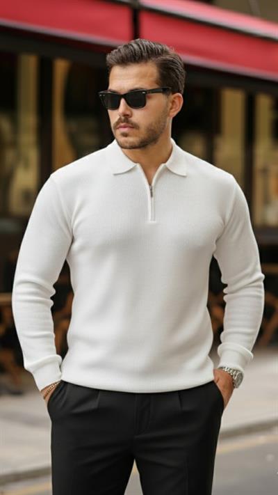 Erkek Selanik örme Yakalı Uzun Kollu Triko