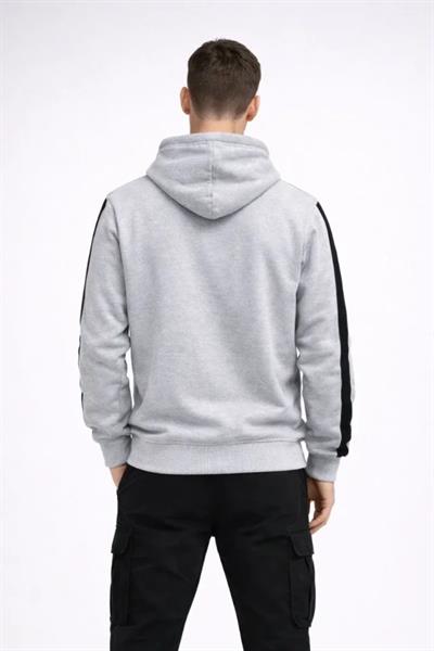 Erkek Şeritli Kapüşonlu Sweatshirt Oversize 3 Iplik Pamuklu - Beyaz