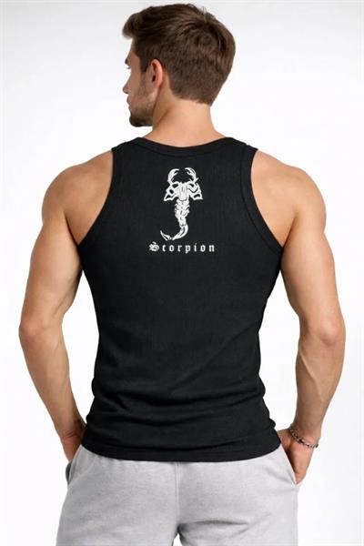 Erkek Spor Fitilli Atlet 2li Set Siyah Ve Beyaz Slim Fit Kaşkorse Arka Baskılı Spor Atlet