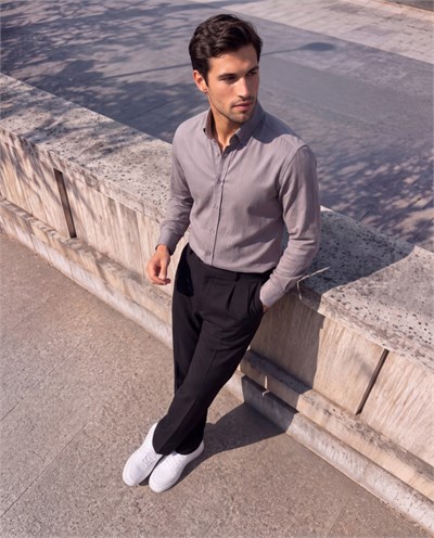 Erkek Standart Kesim Gabardin Kumaş Uzun Kollu Gömlek