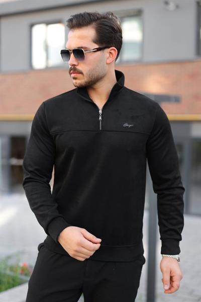 Erkek Süet Yarım Fermuar Dik Yaka Sweat