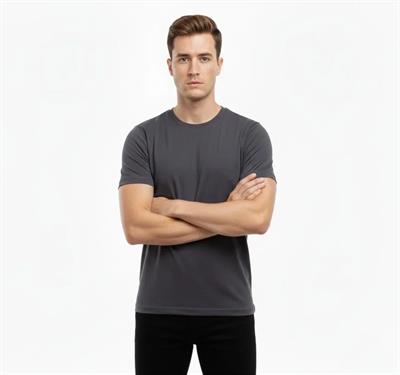 Erkek T-Shirt Bisiklet Yaka Slim Fit Dar Kesim Likralı Tişört Günlük Basic Body - Füme
