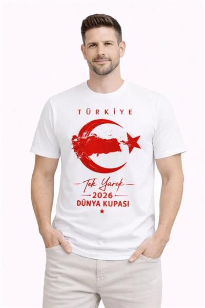 Erkek TÜRKİYE Ay Yıldız Baskılı Taraftar Forma T-Shirt - Beyaz