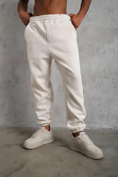 Erkek Üç İplik Alt Eşofman Lastikli - Beyaz