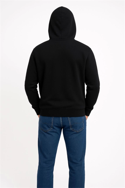 Erkek Üç İplik Kapüşonlu Kanguru Cepli SweatShirt Hoodie - Siyah