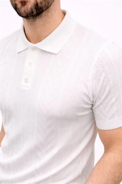 Erkek Yazlık Triko Tişört Kısa Kol Polo Yaka Düğmeli T-Shirt - Beyaz