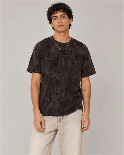 Erkek Yıkamalı Washed Effect Tişört Bisiklet Yaka Sokak Stil Kısa Kol T-Shirt - Füme