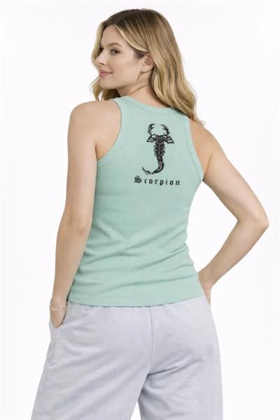 Fitilli Atlet Sıfır Yaka Slim Fit Arka Baskılı Spor Atlet - Mint Yeşili