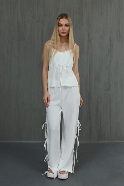 Fiyonklu Bluz Takım - Beyaz