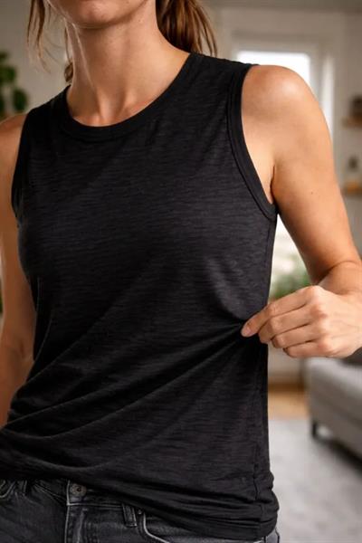 Flamlı Kumaş Sıfır Kolsuz Atlet Basic Spor Üst, Günlük Ve Fitness Kullanımına Uygun - Siyah