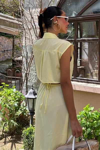 Göbeği Halka Detaylı Midi Boy Elbise 2896