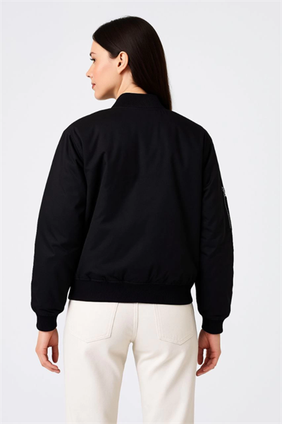 Içi Astarlı Fermuarlı Bomber Mont Ceket - Siyah