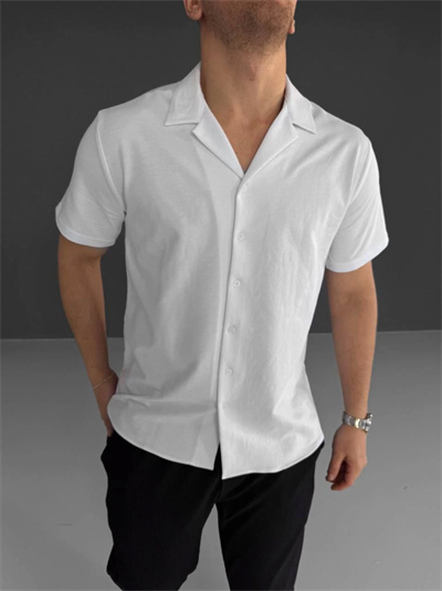 İki İplik Kumaş  Gömlek - Beyaz