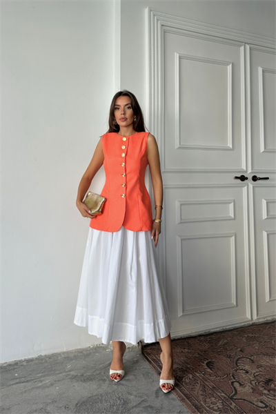 JAKAR KETEN YELEK BELDEN OTURTMALI GOLD DÜĞMELİ - Orange