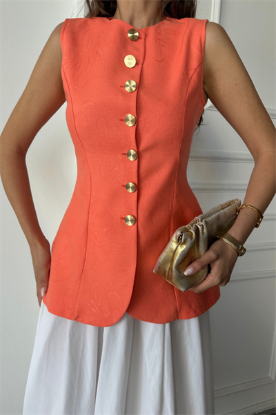 JAKAR KETEN YELEK BELDEN OTURTMALI GOLD DÜĞMELİ - Orange