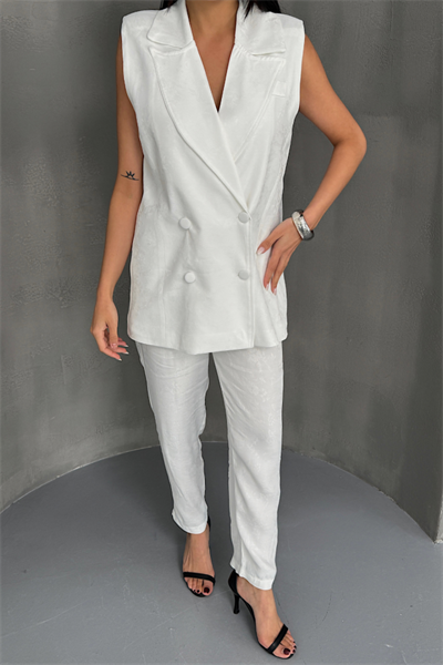 JAKAR KUMAŞ YELEK - PANTOLON TAKIM - Beyaz