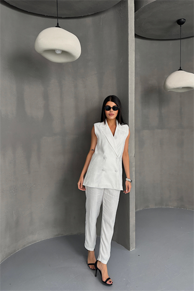 JAKAR KUMAŞ YELEK - PANTOLON TAKIM - Beyaz