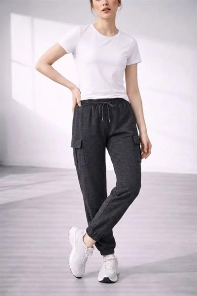 Jogger Eşofman Altı Rahat Kalıp, Kargo Cepli, Lastikli Paça, Günlük Spor Pantolon - Füme