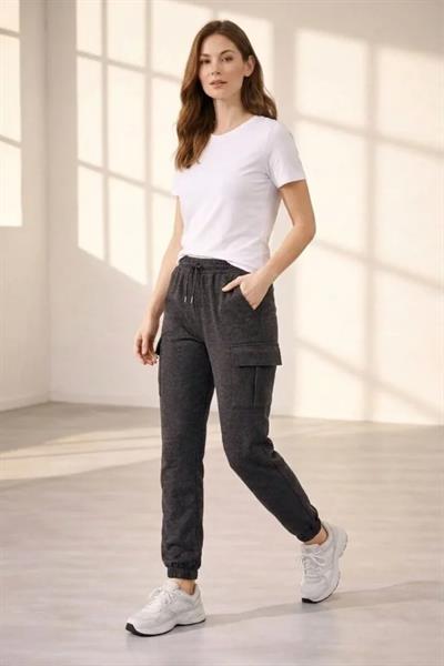 Jogger Eşofman Altı Rahat Kalıp, Kargo Cepli, Lastikli Paça, Günlük Spor Pantolon - Füme