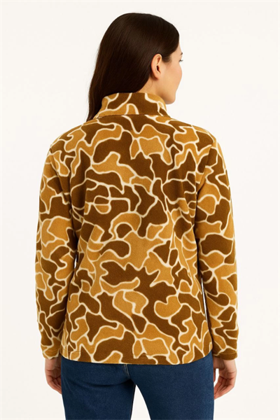 KADIN Yarım Fermuarlı Desenli Polar Sweat Yakalı, Uzun Kollu, Oversize Rahat Kalıp - Kahverengi