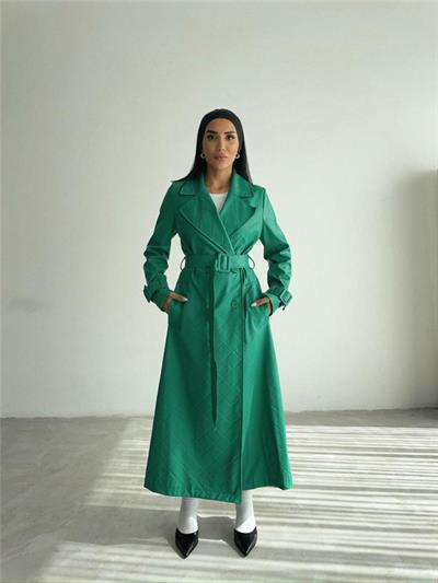KAPİTONE DERİ TRENCH - Yeşil