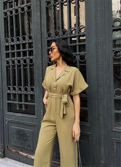 KETEN TULUM BEL BAĞLAMA DETAYLI - Yeşil