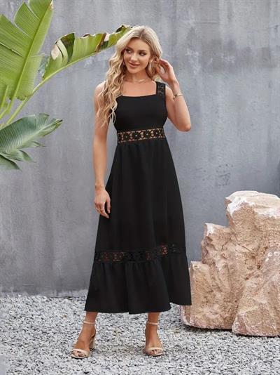 Kadın Askılı Dantel Detaylı Kiloş Janjan Krep Elbise