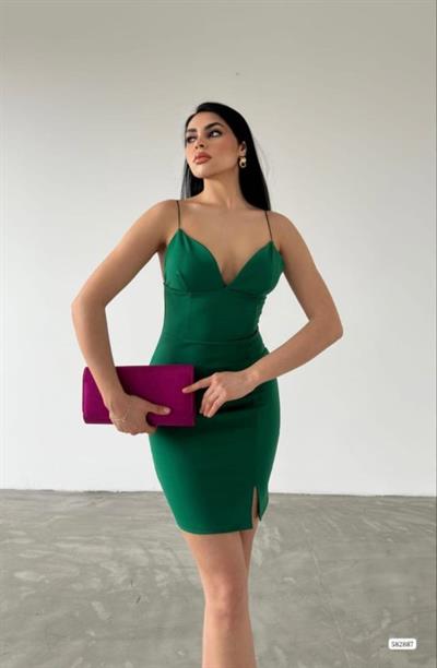 Kadın Dalgıç Krep Kumaş Askılı Mini Elbise