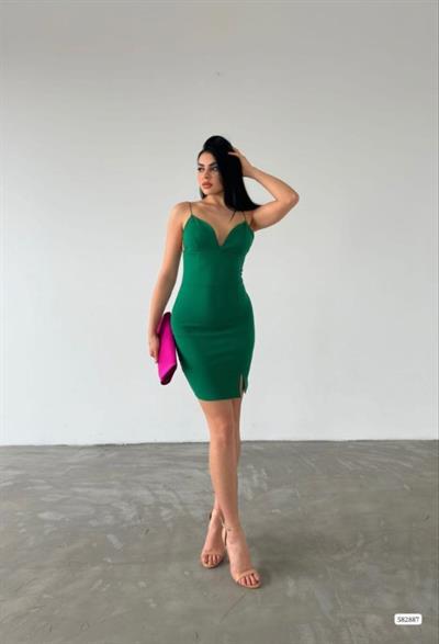 Kadın Dalgıç Krep Kumaş Askılı Mini Elbise