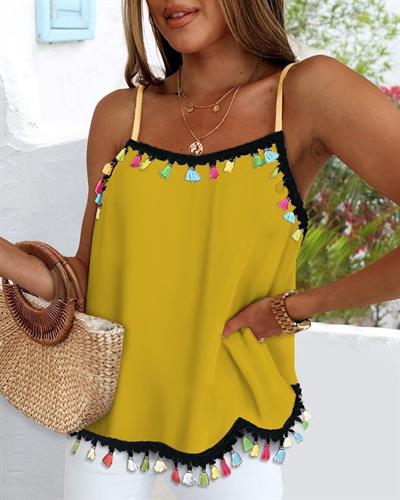 Kadın Ip Askılı Püskül Detaylı Sandy Bluz